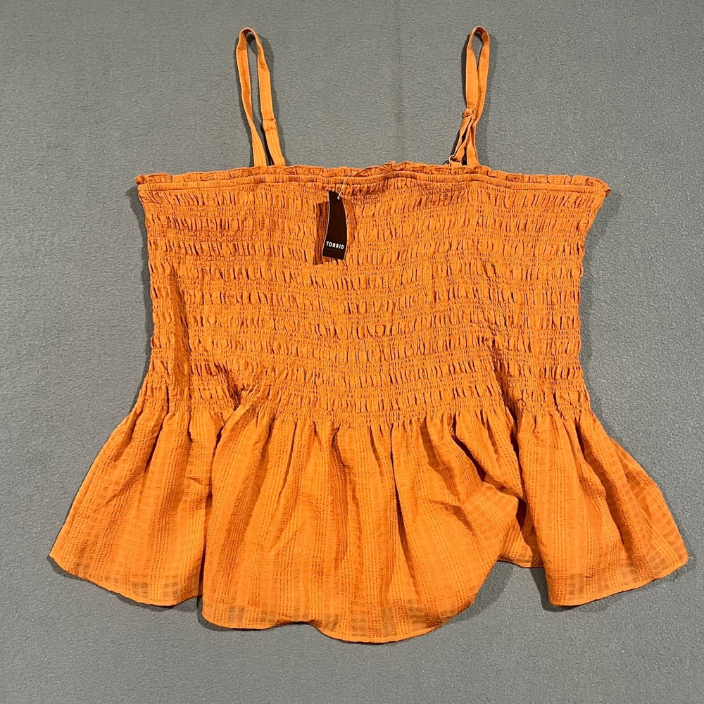 Torrid 4X 26 Amber Brown‎ Peplum Chiffon Smocked Top Plus Size Adjustable Straps